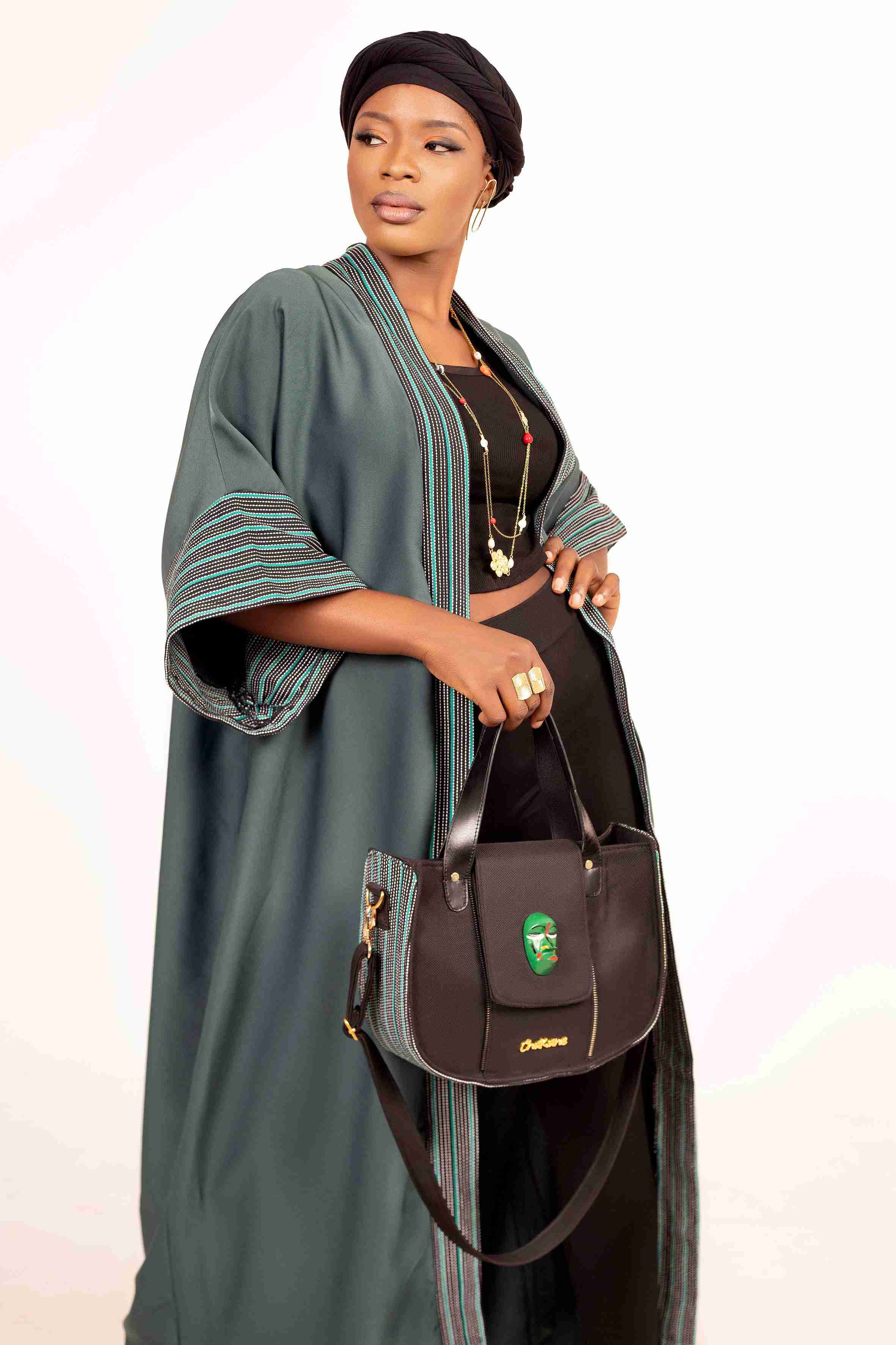 Sac à Main en Tissu Wax et Cuir marron